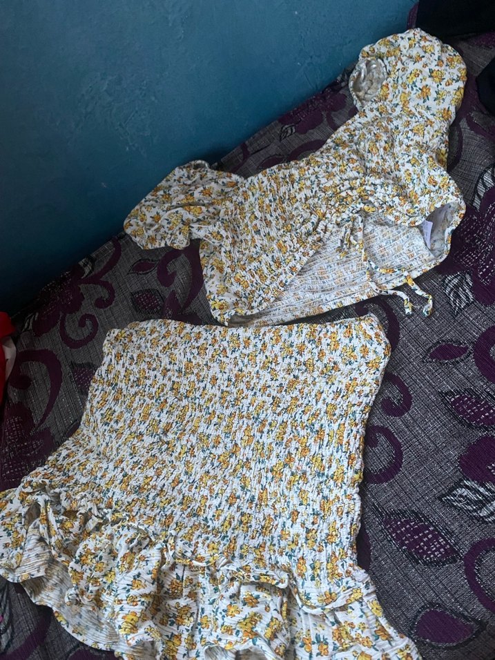 Sarı Mini Bohem Renkli Kadın etekli takım - Görsel 2