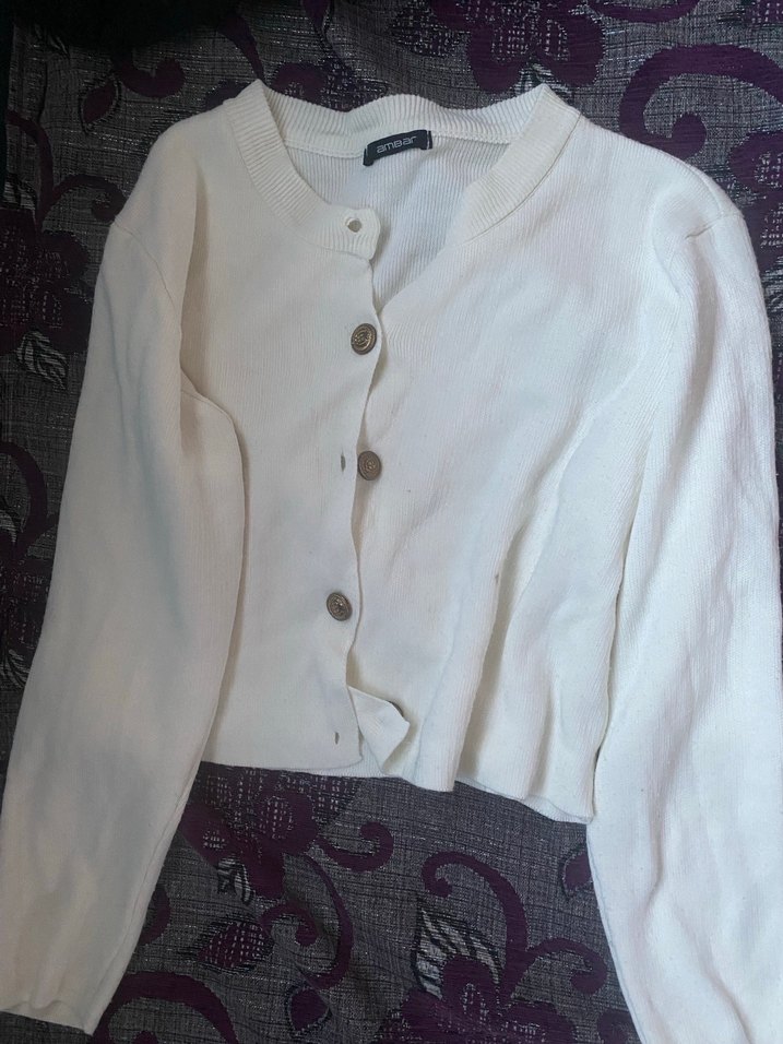 Kadın Beyaz Pamuklu Düğmeli Hırka - Görsel 2