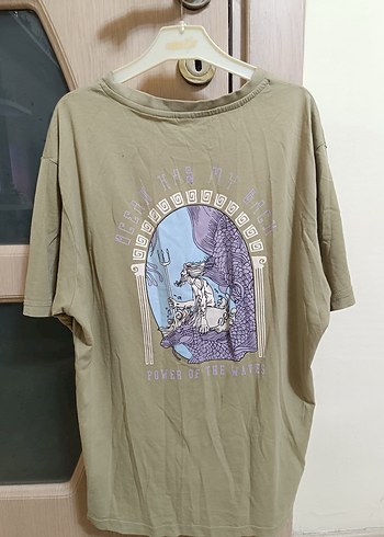 Bej Pamuklu Oversize Baskılı Erkek Tişört - Görsel 2