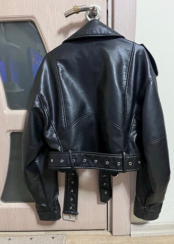Kadın Siyah Deri Biker Ceket - Görsel 2
