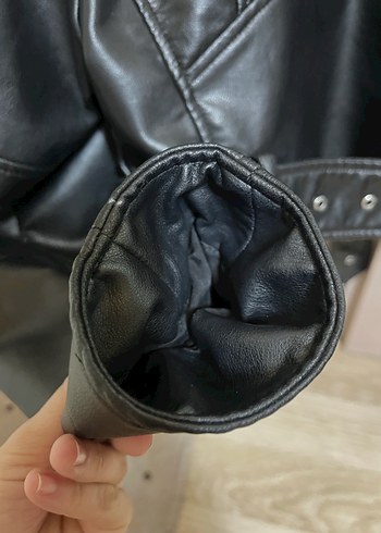 Kadın Siyah Deri Biker Ceket - Görsel 3