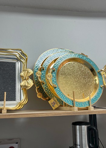 Altın Renkli Parlak Dekoratif Tepsi Seti - Görsel 7