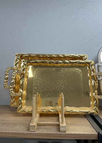 Altın Renkli Parlak Dekoratif Tepsi Seti - Görsel 6