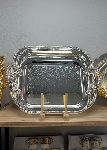 Altın Renkli Parlak Dekoratif Tepsi Seti - Görsel 4