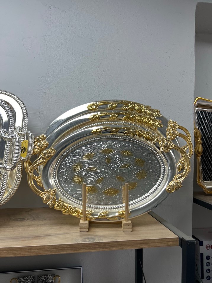 Altın Renkli Parlak Dekoratif Tepsi Seti - Görsel 5