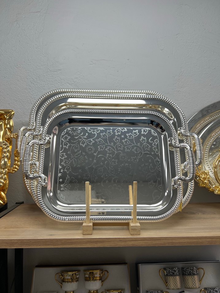 Altın Renkli Parlak Dekoratif Tepsi Seti - Görsel 4