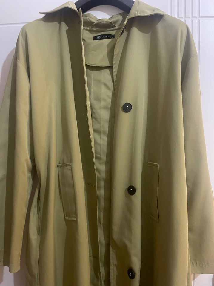 Kadın Haki Uzun Keten Trençkot - Görsel 2