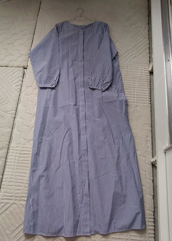 Mavi Gri Çizgili Uzun Kadın Elbise - Görsel 2