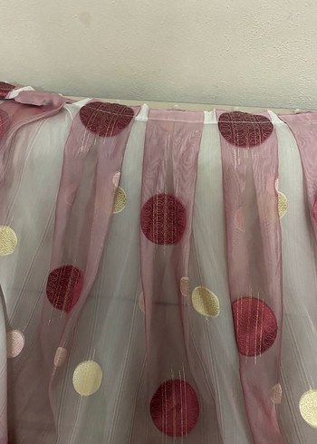 Pembe Puantiyeli Bohem Tül Perde