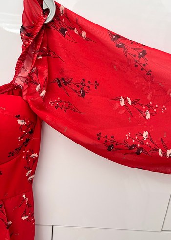 Kırmızı Straplez Midi Elbise - Görsel 4