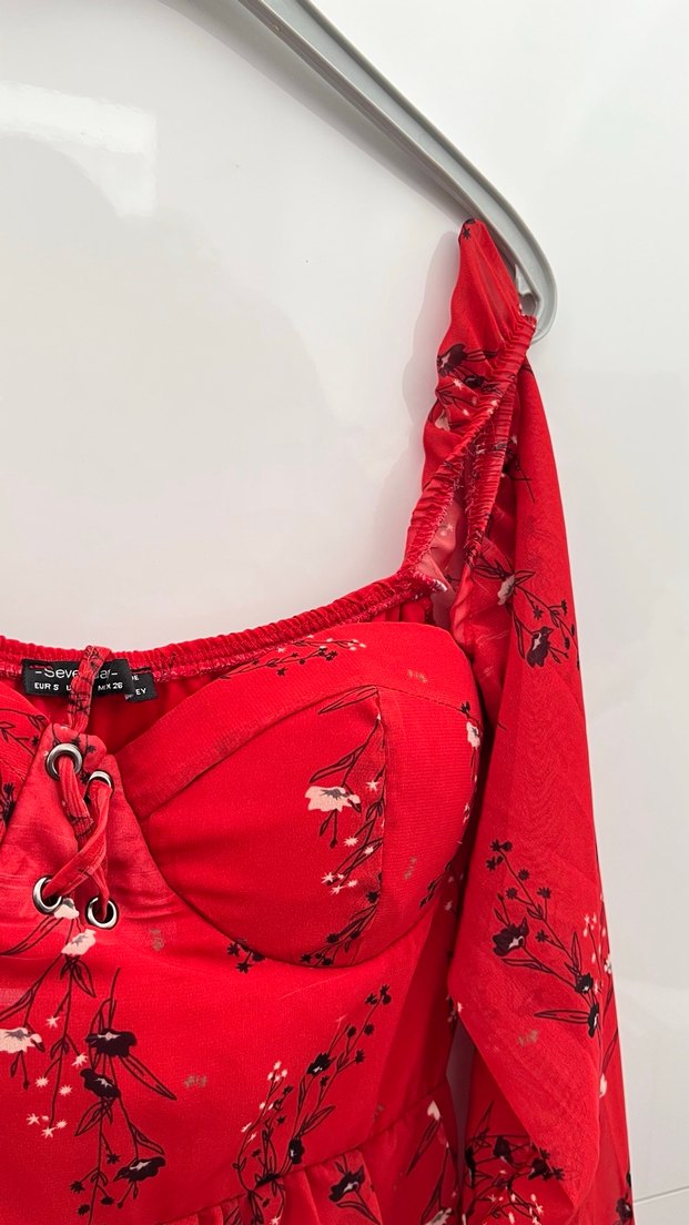 Kırmızı Straplez Midi Elbise - Görsel 2