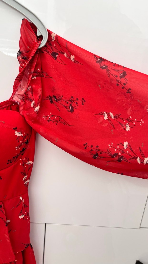 Kırmızı Straplez Midi Elbise - Görsel 4