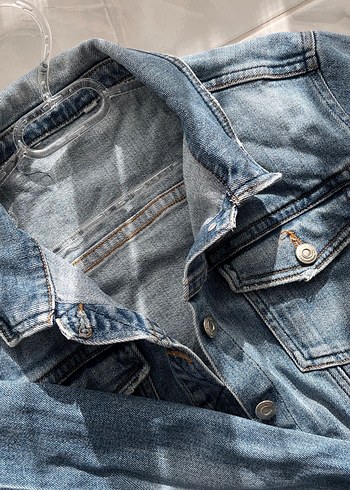 Düğmeli Kadın Mavi Denim Ceket - Görsel 3