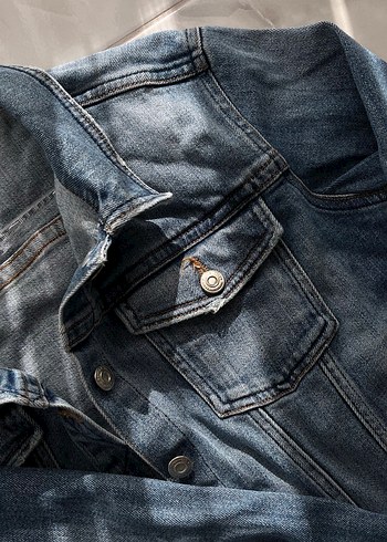 Düğmeli Kadın Mavi Denim Ceket - Görsel 2