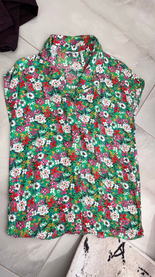 Koton Çiçek Desenli Uzun V Yaka Kadın Gömlek - Görsel 2