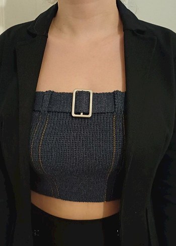 Zara Kazak Crop Lacivert örme - Görsel 3