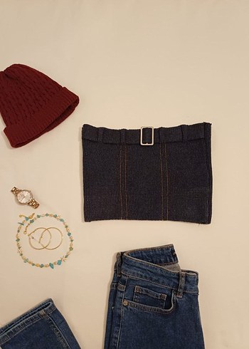 Zara Kazak Crop Lacivert örme - Görsel 4