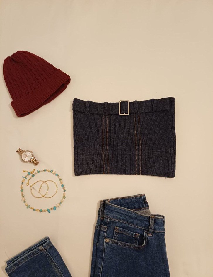 Zara Kazak Crop Lacivert örme - Görsel 4