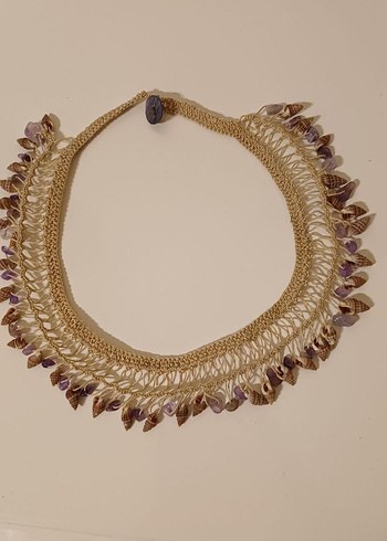 Bej İşlemeli Boncuklu Bohem Kolye - Görsel 2