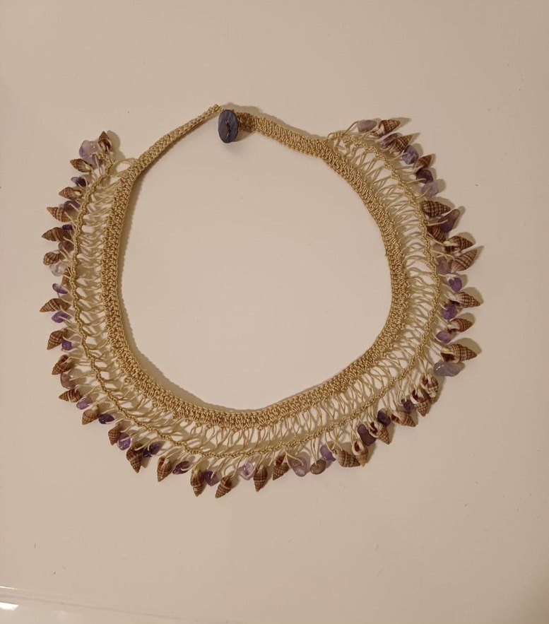 Bej İşlemeli Boncuklu Bohem Kolye - Görsel 2