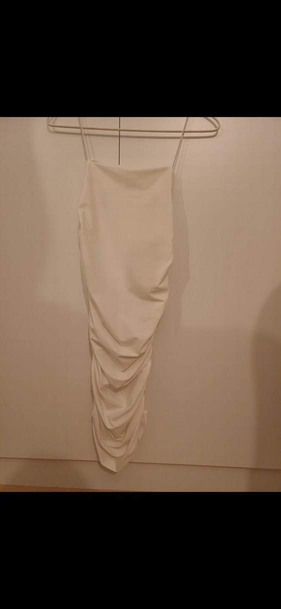 Bej Drapeli Straplez Midi Elbise - Görsel 3