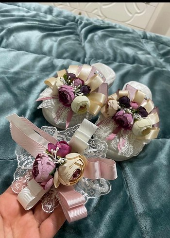Dantel ve Pastel Çiçekli Vintage lohusa aksesuarı - Görsel 3