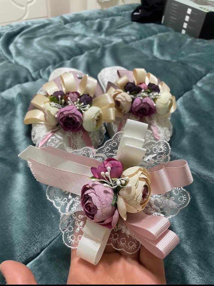 Dantel ve Pastel Çiçekli Vintage lohusa aksesuarı - Görsel 5