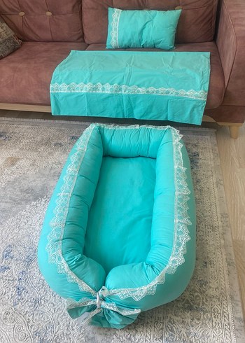Turkuaz Bebek Yatağı Dantelli - Görsel 7