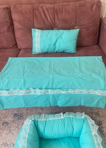 Turkuaz Bebek Yatağı Dantelli - Görsel 2