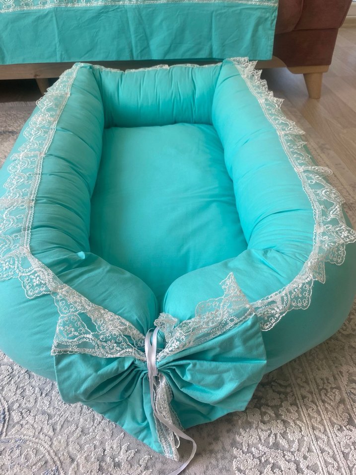 Turkuaz Bebek Yatağı Dantelli - Görsel 5