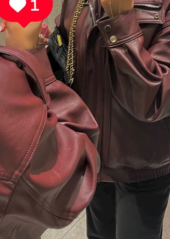 Düğmeli bordo  Deri Kadın Ceket - Görsel 2