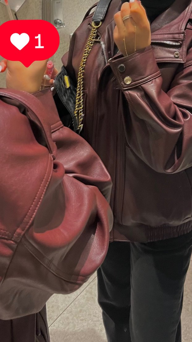 Düğmeli bordo  Deri Kadın Ceket - Görsel 2