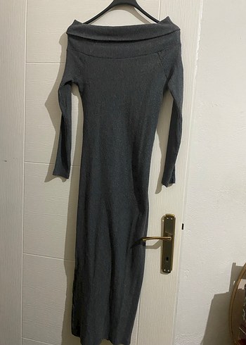 Uzun Gri Triko Kadın Elbise - Görsel 2