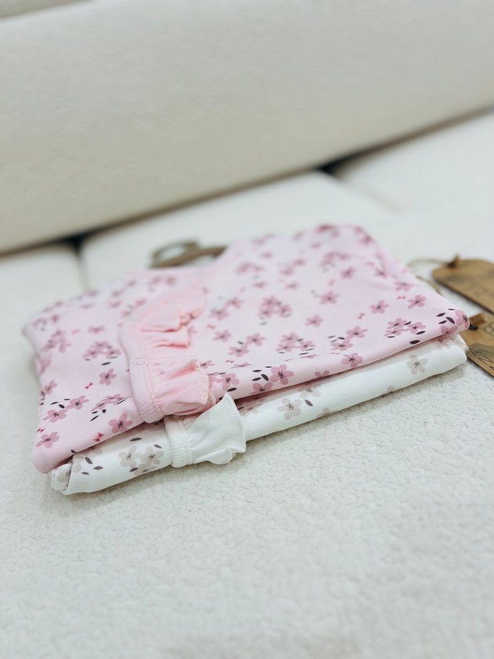 Çiçek Desenli Kız Bebek Kısa Kollu Takım - Görsel 4