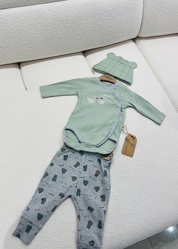 Gri Baskılı Pamuklu Erkek Bebek Takımı - Görsel 3