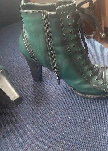 Yeşil Kadın Platform Topuklu Deri Botlar - Görsel 4