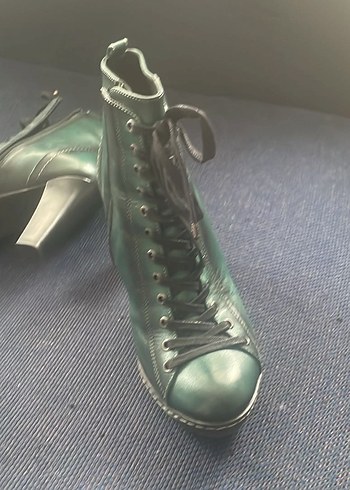 Yeşil Kadın Platform Topuklu Deri Botlar - Görsel 2