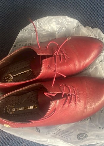 Kırmızı Deri Bağcıklı hakiki derş Kadın Ayakkabı - Görsel 2
