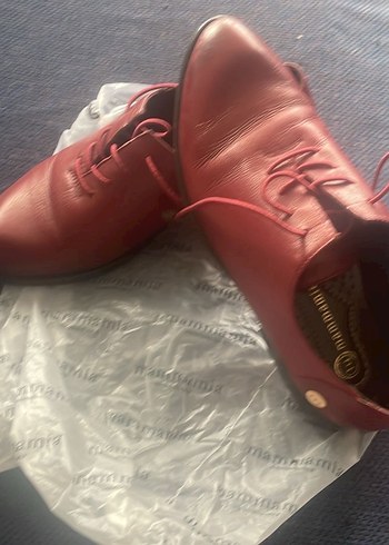 Kırmızı Deri Bağcıklı hakiki derş Kadın Ayakkabı - Görsel 3