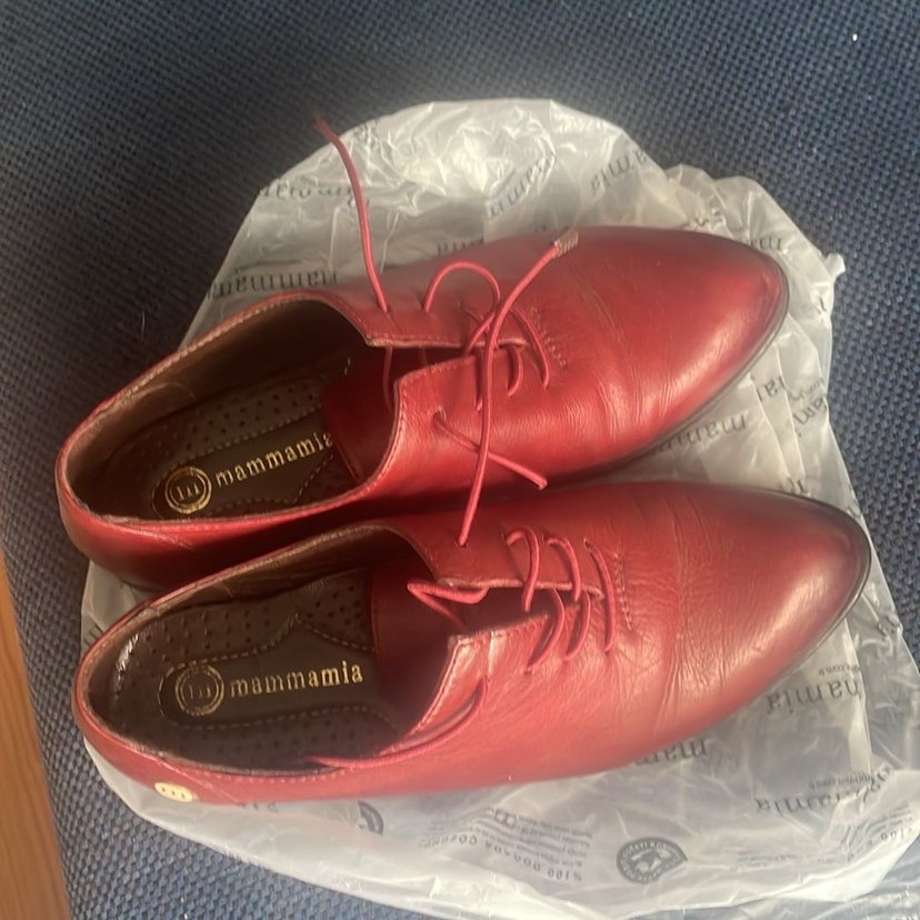 Kırmızı Deri Bağcıklı hakiki derş Kadın Ayakkabı - Görsel 2