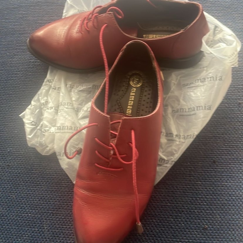 Kırmızı Deri Bağcıklı hakiki derş Kadın Ayakkabı - Görsel 4