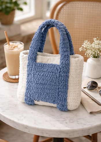 Örgü Kadın Mavi Günlük Çanta - Görsel 2