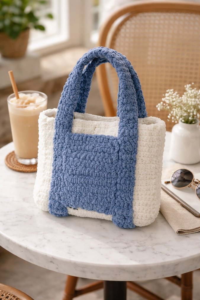 Örgü Kadın Mavi Günlük Çanta - Görsel 2