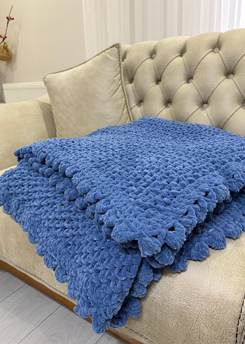Mavi Örgü tek kişilik Battaniyesi - Görsel 3