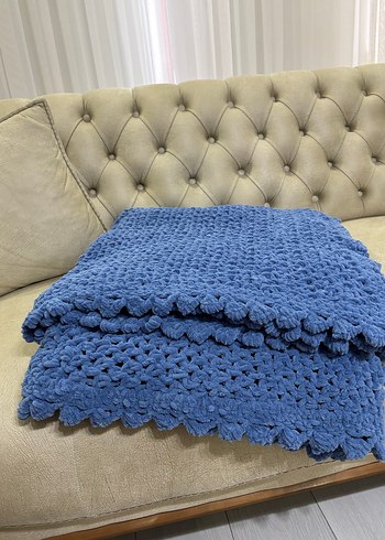 Mavi Örgü tek kişilik Battaniyesi - Görsel 4