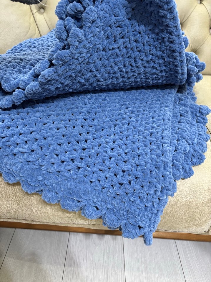 Mavi Örgü tek kişilik Battaniyesi - Görsel 2