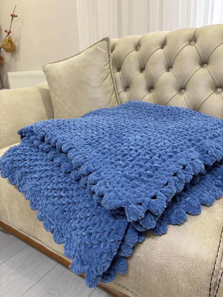 Mavi Örgü tek kişilik Battaniyesi - Görsel 3