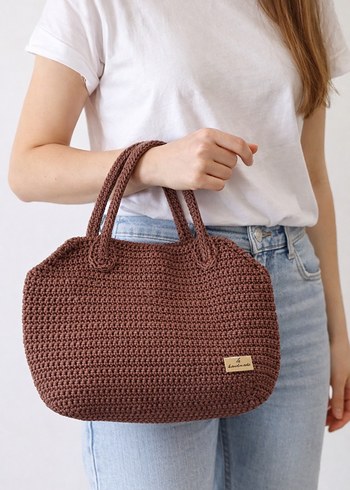 Kahverengi Örgü Kadın Çanta - Görsel 4