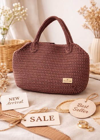 Kahverengi Örgü Kadın Çanta - Görsel 3