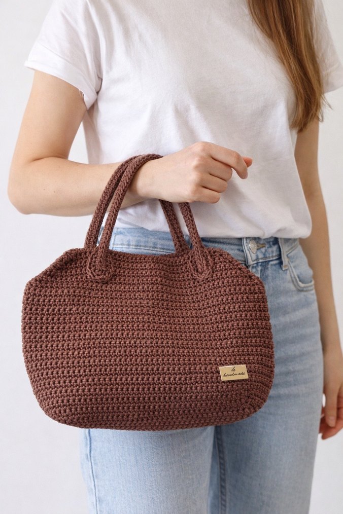 Kahverengi Örgü Kadın Çanta - Görsel 4